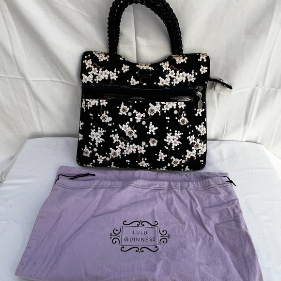 Lulu Guinness Women's Black Twill White Floral Pattern Shoulder Strap Totes Bag - Picture 12 of 12